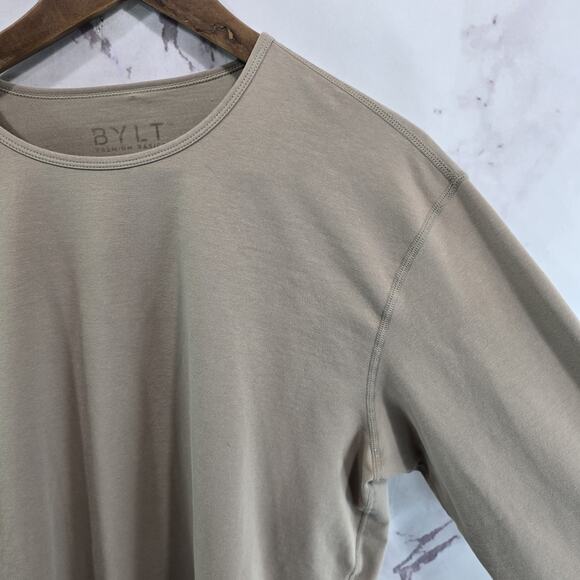 Bylt T Shirt Mens Large Brown Long Sleeve Drop Cut LS Blend Longline Tee Lux - Picture 9 of 10